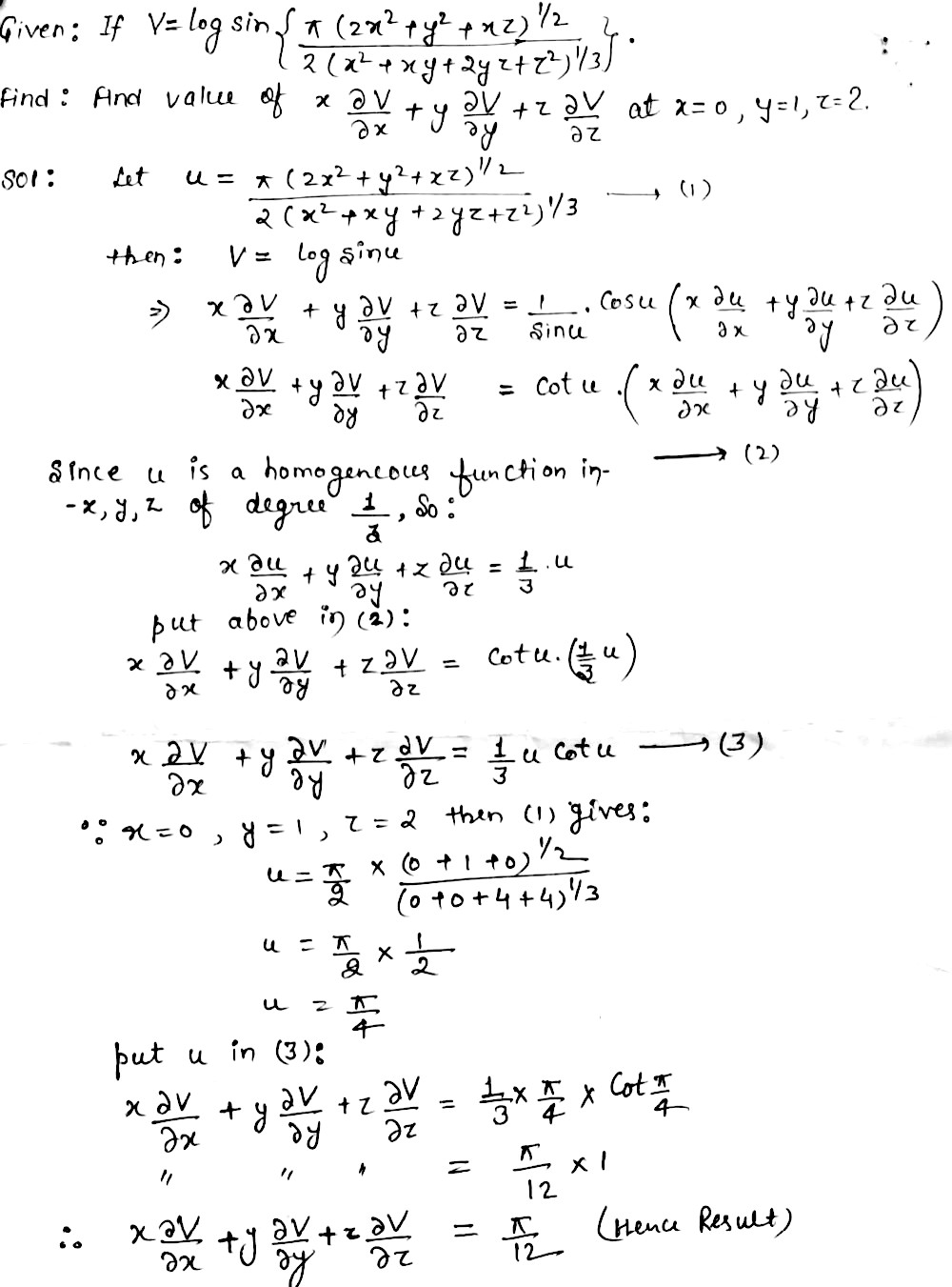 9 I V Log Sin Frac Pi 2x 2 Y 2 Xz 1 2 2 X 2 Xy 2yz Z 2 3 Find The Value Ofxfrac Partial V Ax Yfrac Ay Ay Zfrac Av Az At X 0 Y 1 And Z 2 Snapsolve