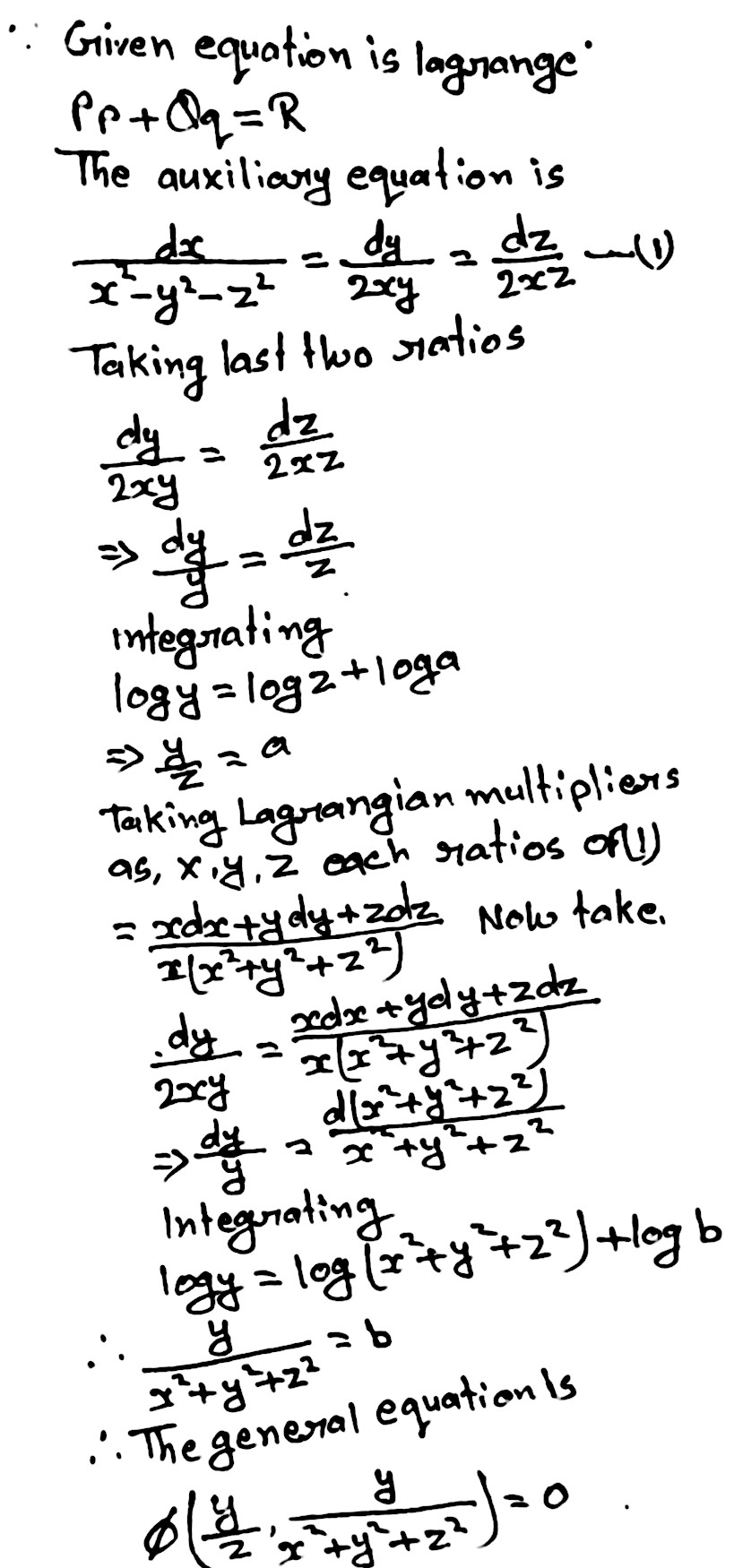 Solve The Following Differential Equation X2 Y2 Z2 P 2xyq 2xz Snapsolve