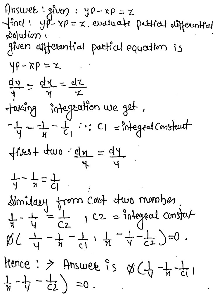 Solve The Following Partial Differential Equationyq Xp Z Where P Frac Az Bx Q Frac Az By Snapsolve