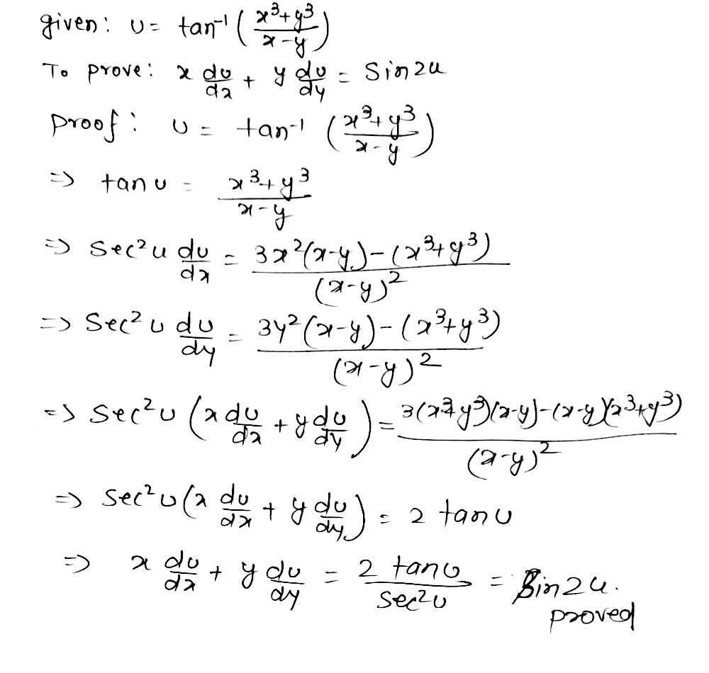 If U Tan 1 Frac X 3 Y 3 X Y Prove Thatx 2 X Yfrac 2u Yy Sin 2u Snapsolve