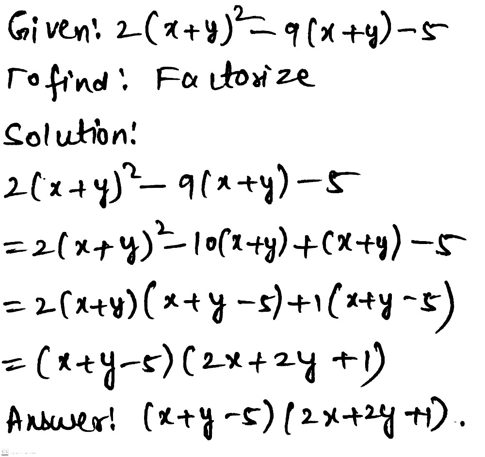 Factorize 2 X Y 2 9 X Y 5 By Splitting The Middle Term Snapsolve