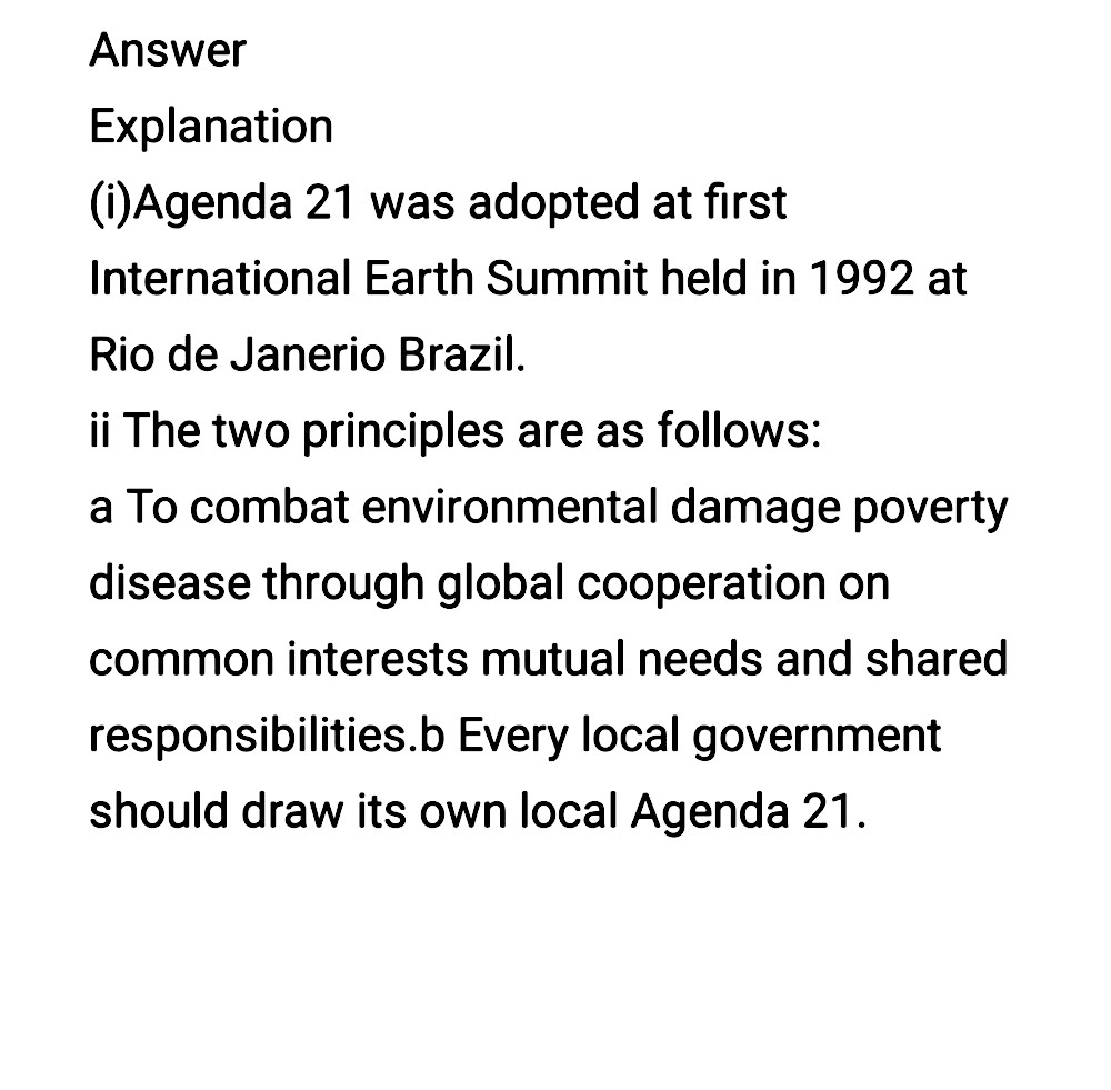 What Is Agenda 21 List Its Two Principles Snapsolve