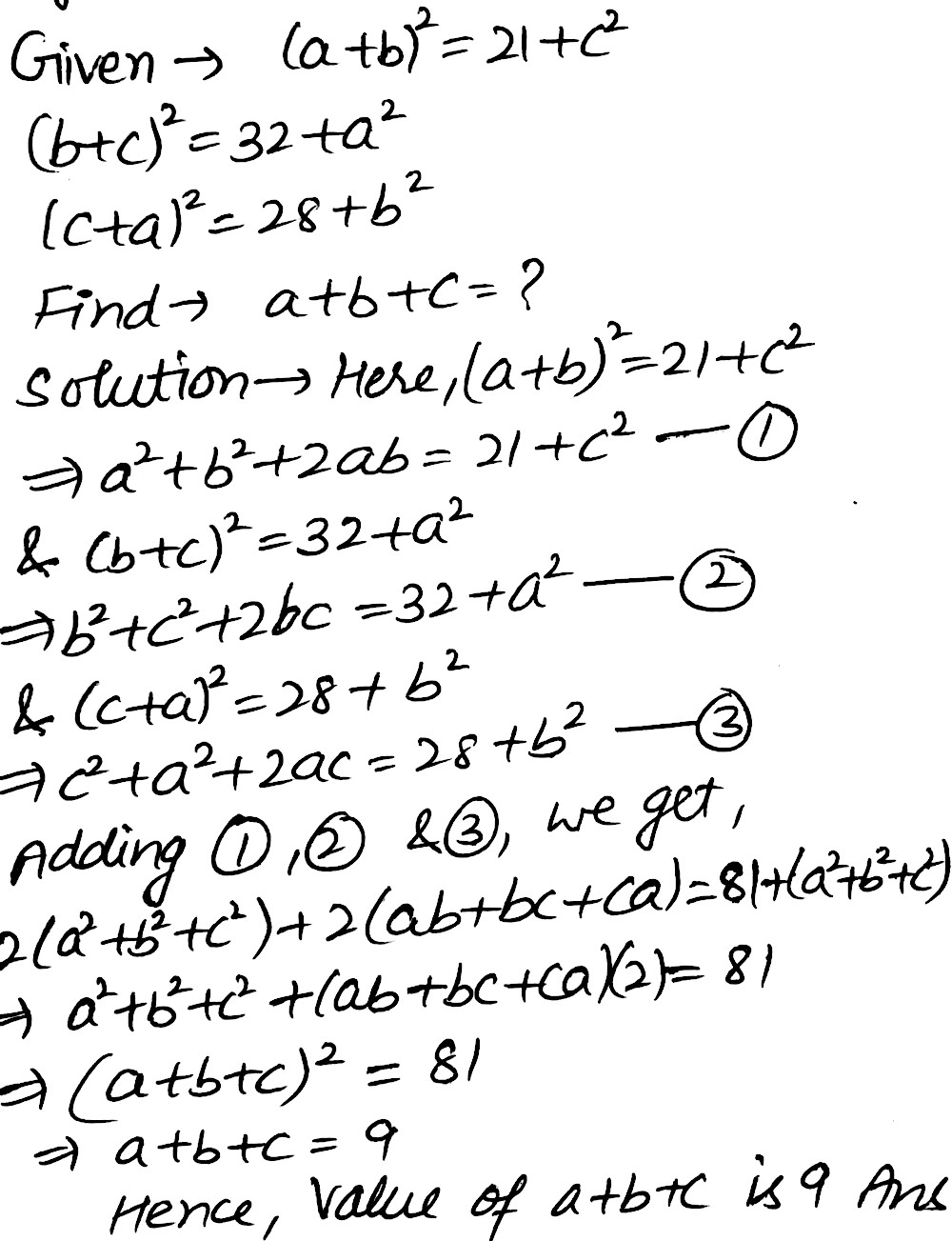 If A B 2 21 C B C 2 32 A And C A 2 28 B2 Find A B C Snapsolve