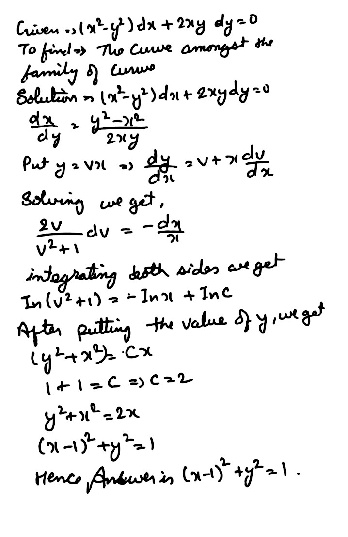 The Curve Satisfying The Differential Equation X 2 Y 2 Dx 2xydy 0and Passing Through The Point 1 1 Is Snapsolve