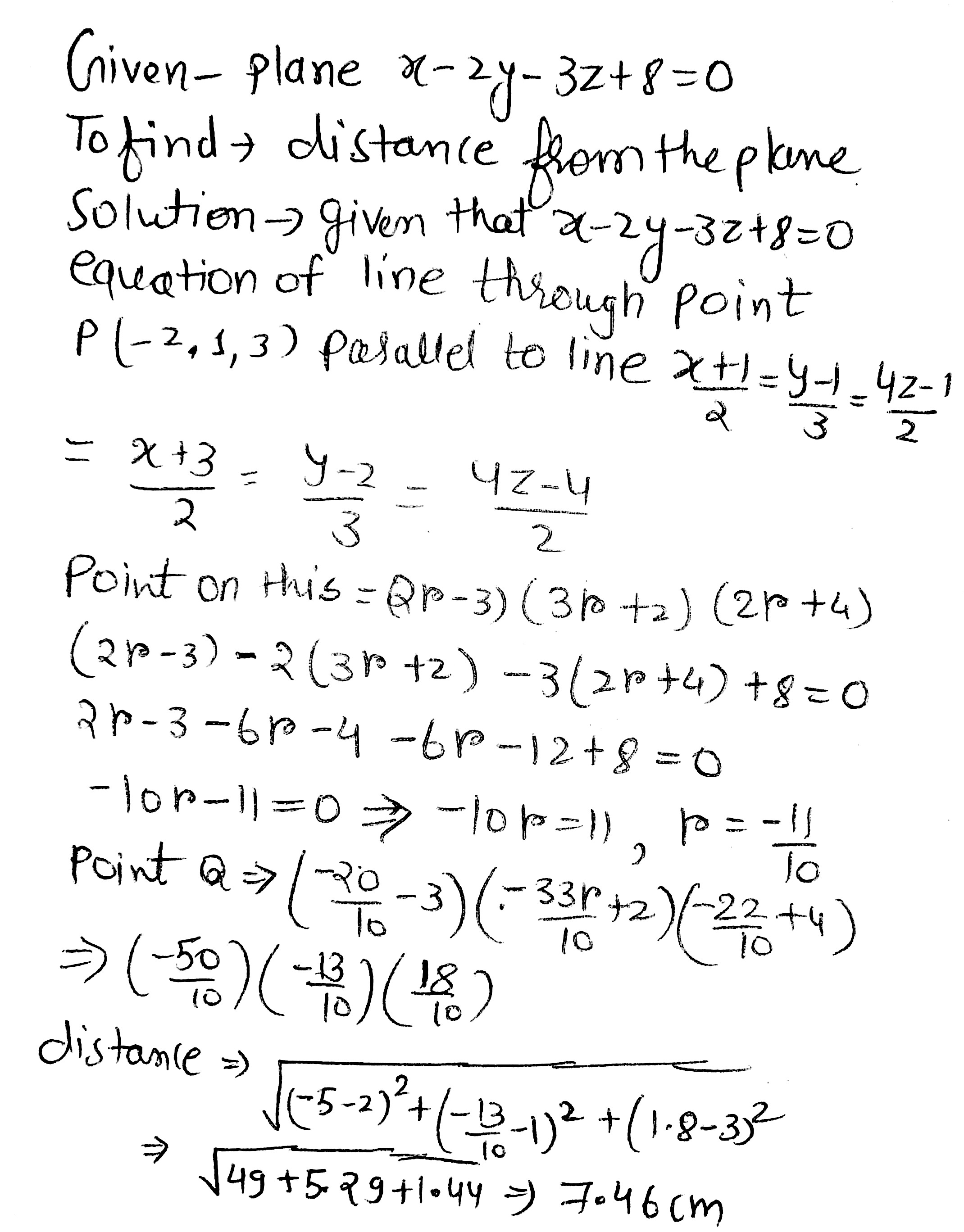 Find The Distance Of The Point 2 1 3 From The Plane X 2y 3z 8 0 Measured Parallel To Theline Frac X 1 2 Frac Y 1 3 Frac 4z 1 2 Snapsolve