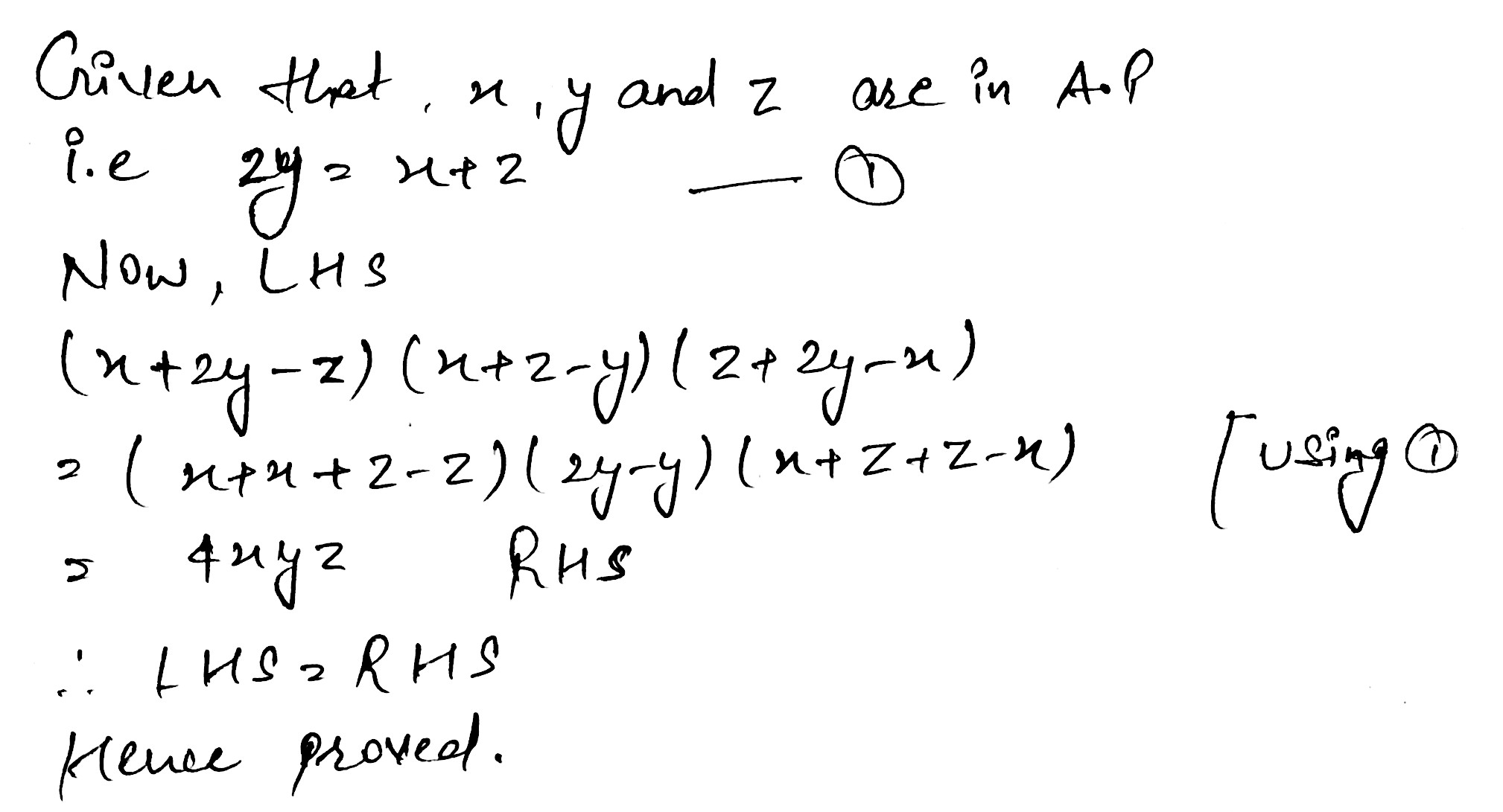 If X Y And Z Are In A P Then Show That X 2y Z X Z Y Z 2y X 4xyz Snapsolve