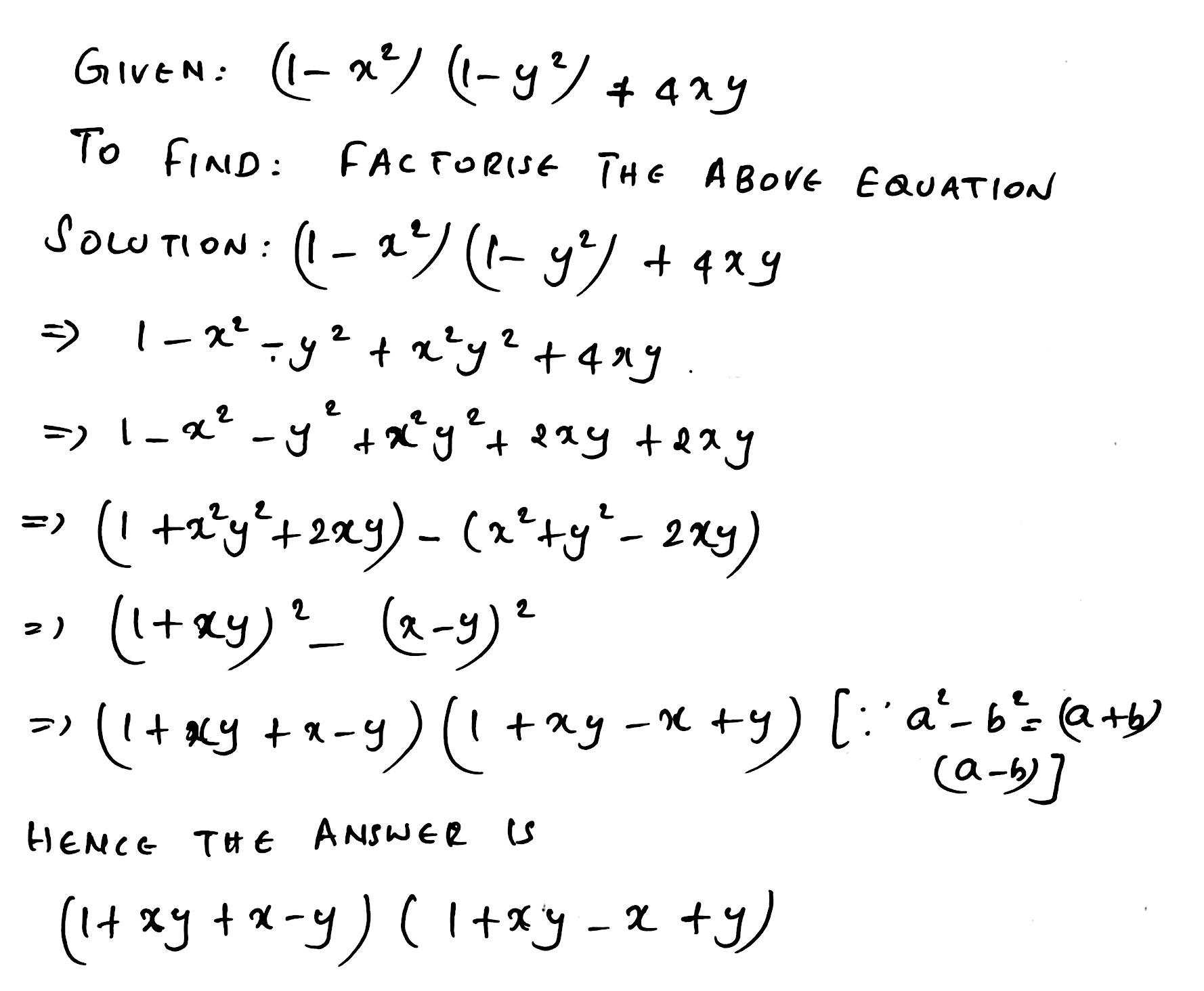Factorise 1 X 2 1 Y 2 4xy Snapsolve