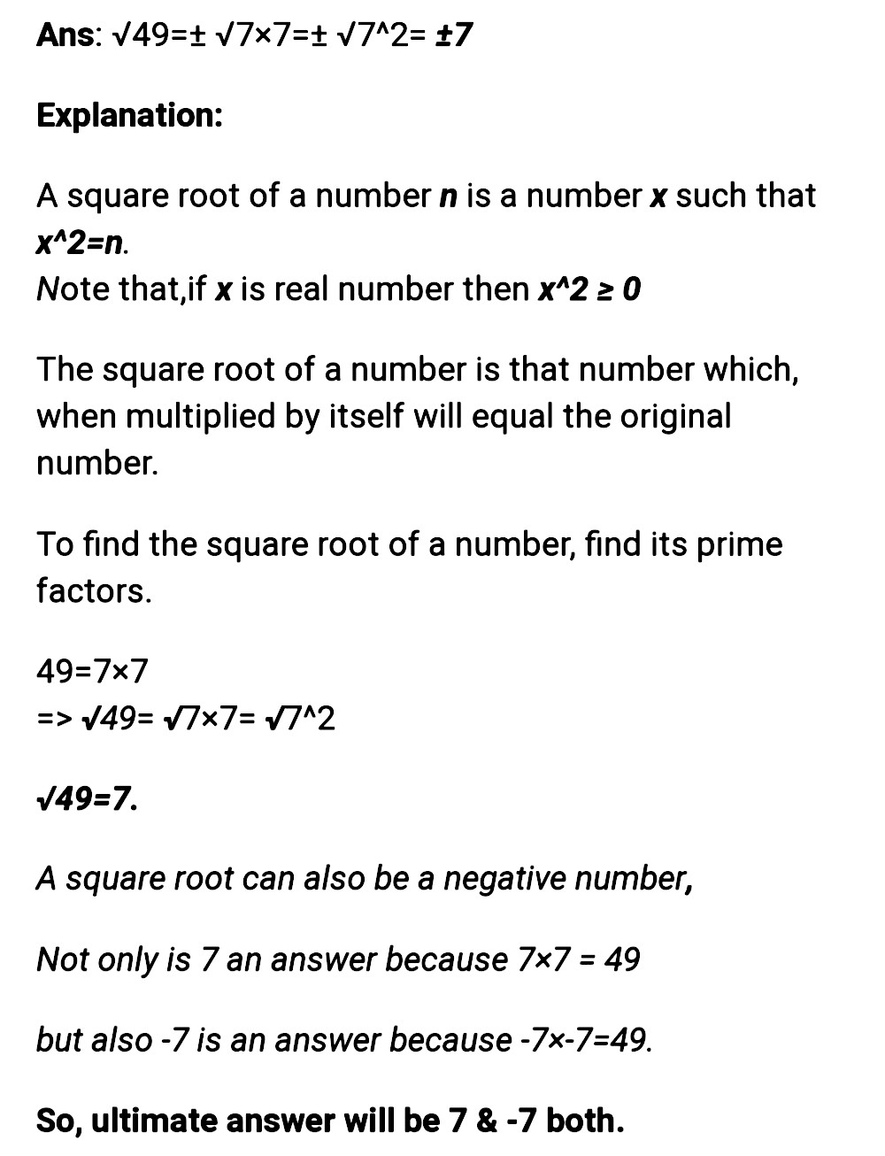 Square root of 49