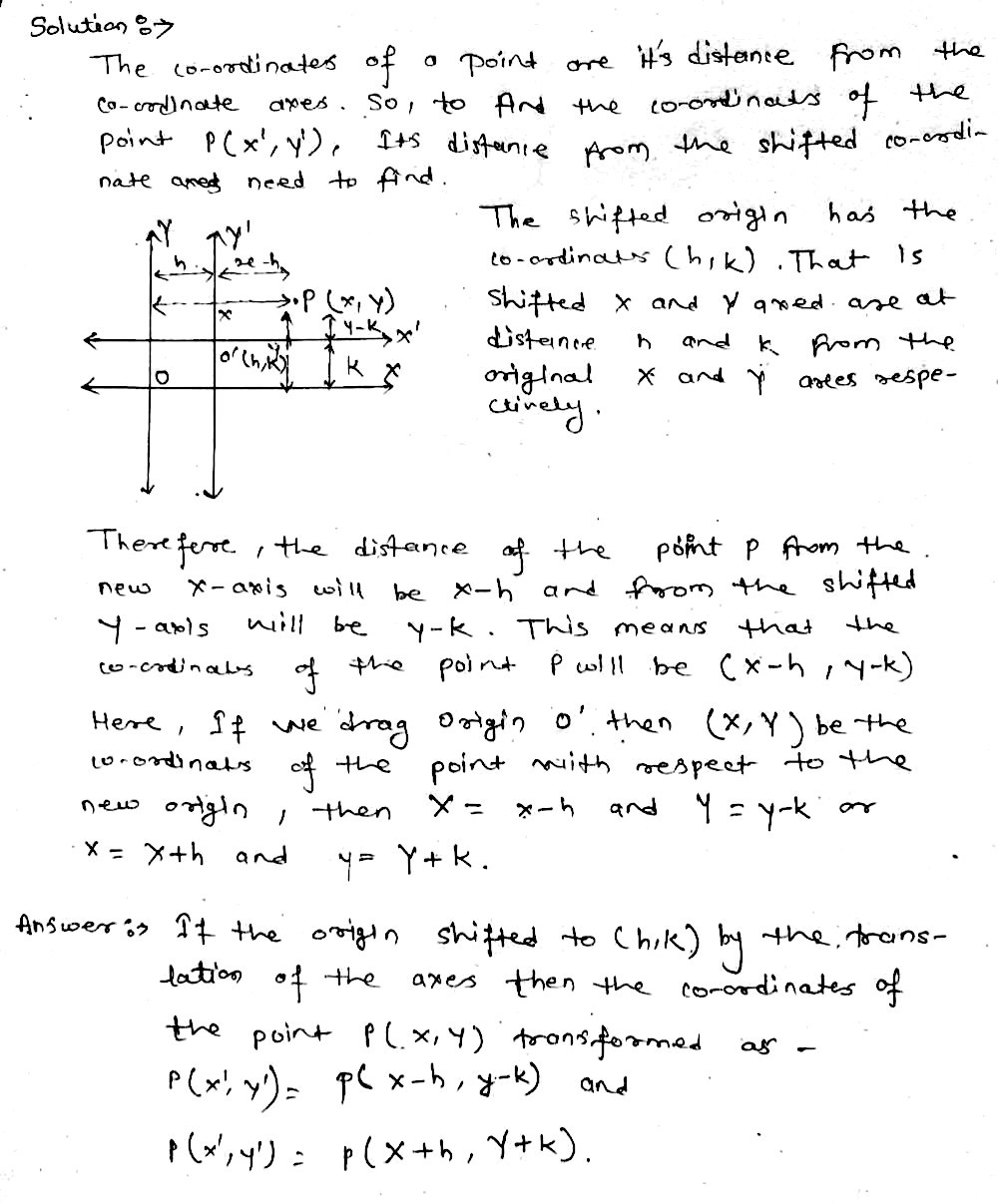 If The Origin Shifted To H K By The Translation Of Axes Then The Coordinates Of The Point P X Y Transformed As P X 1 Y 1 A P X H Y K B P X H Y K C P X H Y K D P X H Y K Snapsolve