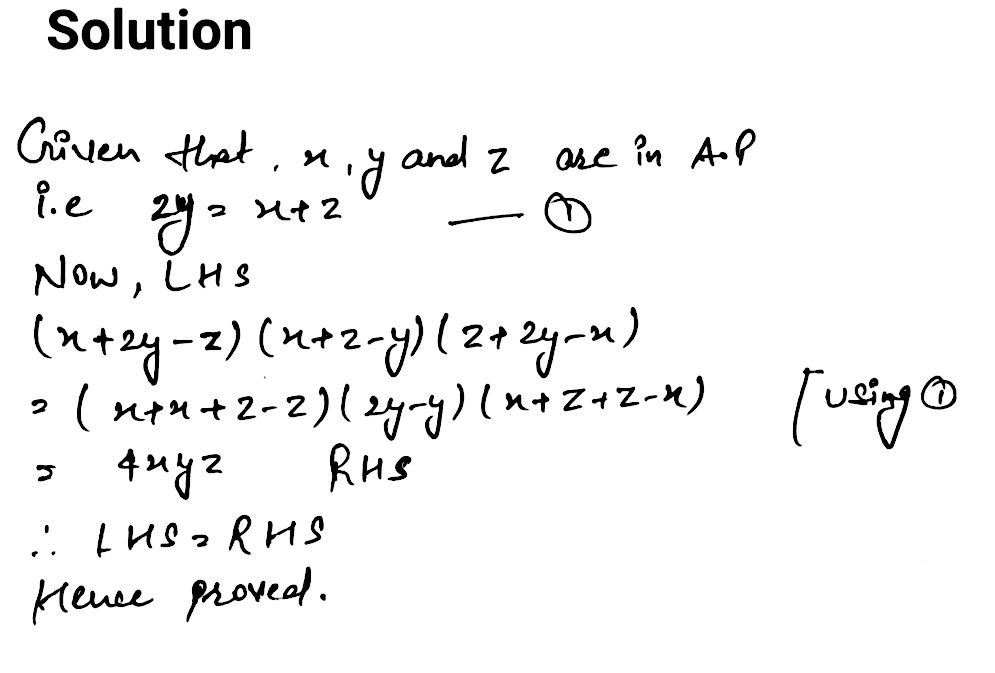 Short Answer Questionsif X Y And Z Are In A P Then Show That X 2y Z X Z Y Z 2y X 4xyz Snapsolve