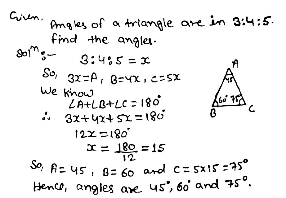 The Angles Of A Triangle Are In 3 4 5 Then Find The Angles Snapsolve