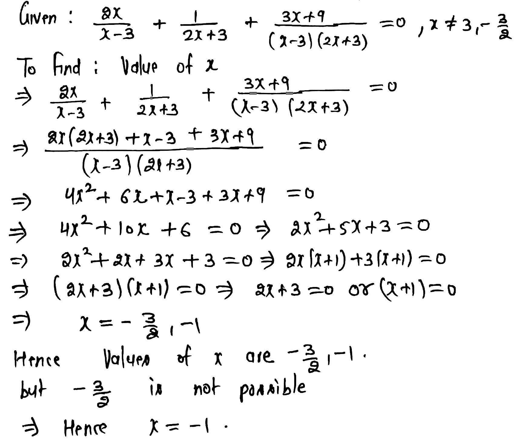 Solve For X Frac 2x X 3 Frac 1 2x 3 Frac 3x 9 X 3 2x 3 0 eq 3 Frac 3 2 Snapsolve