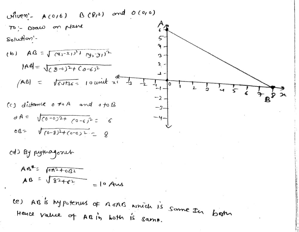 A 0 6 And B 8 0 Are Two Points In The Plane O Is The Point 0 0 A Draw A Co Ordinate Plane And Show The Points A And B On It B Use The Distance Formula To A 0 6 And B 8 0 Are Two Points In The Plane O Is The Point 0 0 A Draw A Co Ordinate Plane And Show The Points A And B On It B Use The Distance Formula To