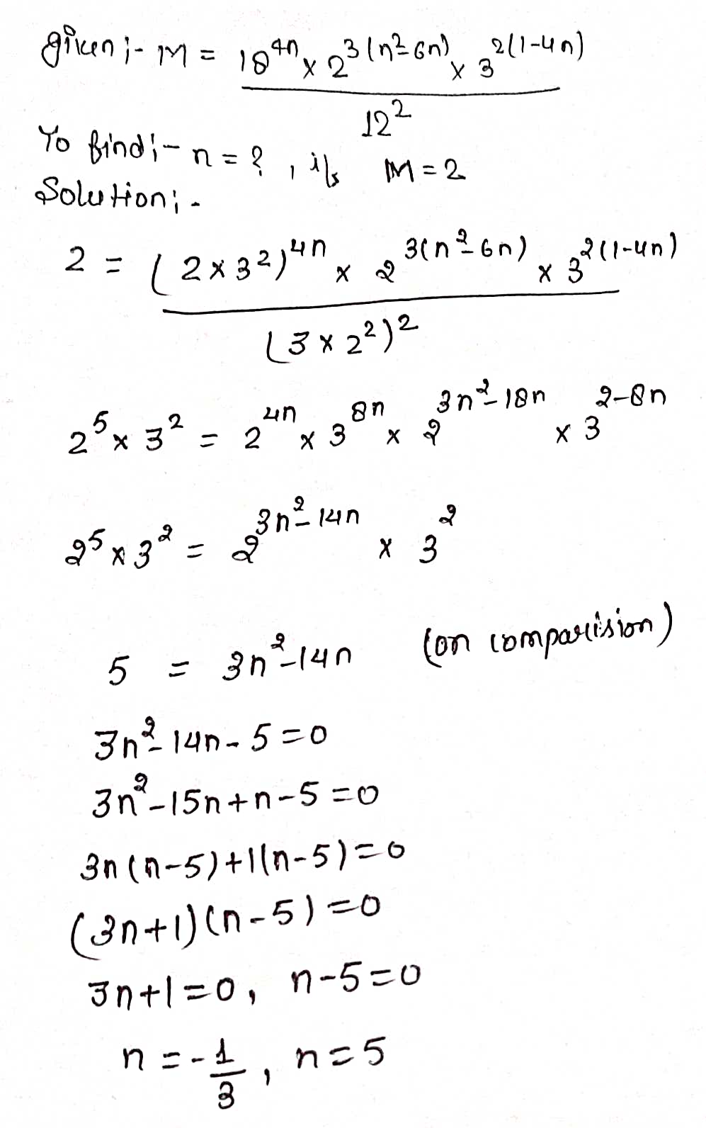 Given That M Dfrac 18 4n Times 2 3 N 2 6n Times 3 2 1 4n 12 2 Find The Values Of N For Which M 2 Snapsolve