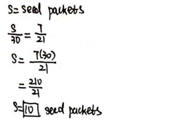Solved: Hayley grew (21) plants with (7) seed packets. How many seed ...