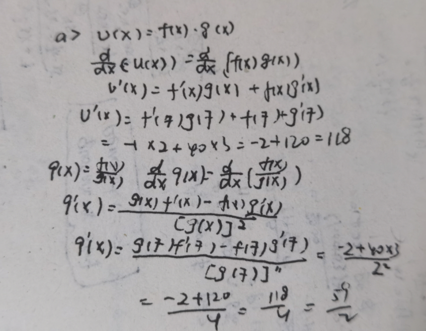 Consider The Table Below A Find U 7 If U X F X Cdot G X B Find Q 7 If Q X Dfrac F X G X Snapsolve