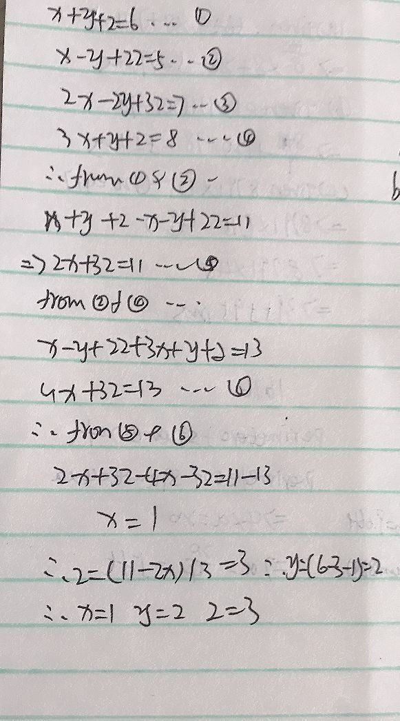 Test For Consistency For The Equation Amp If Possible Solve Themx Y Z 6 X Y 2z 5 2x 2y 3z 7 3x Y Z 8 Snapsolve