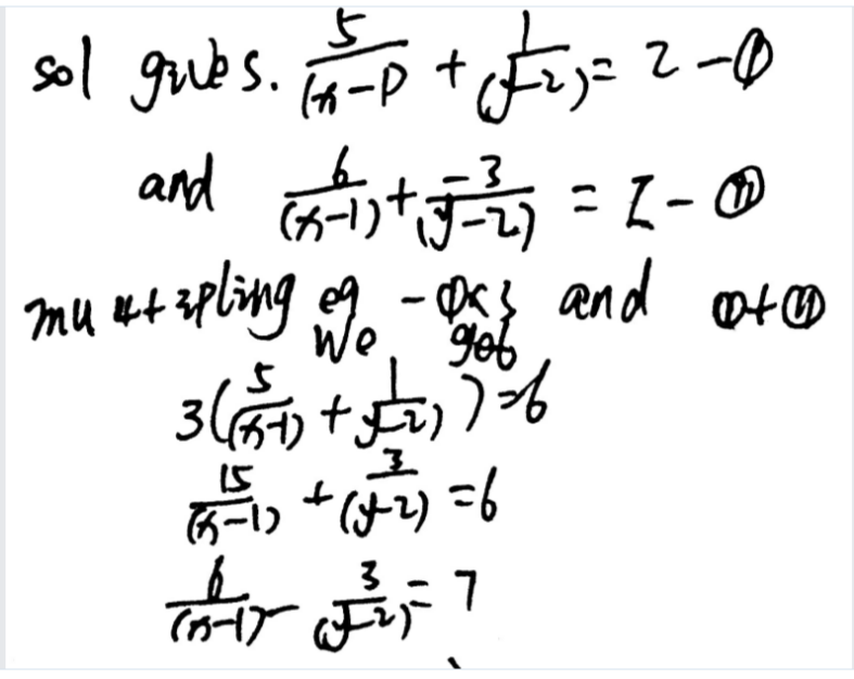 Solve The Equation By Elimination Method 5 Div X 1 1 Div Y 2 2 6 Div X 1 3 Div Y 2 1 Snapsolve