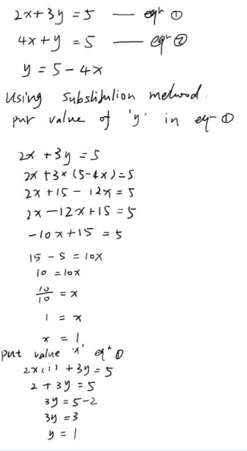 Solve The Following System Of Equations Using The Method Of Substitution 2x 3y 5 4x Y 5 Snapsolve