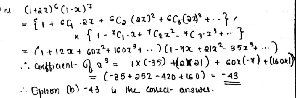 Question The Coefficient If X 3 In The Expansion Of 1 2x 6 1 X 7 Is A 43 B 43 C 63 D 63 Snapsolve