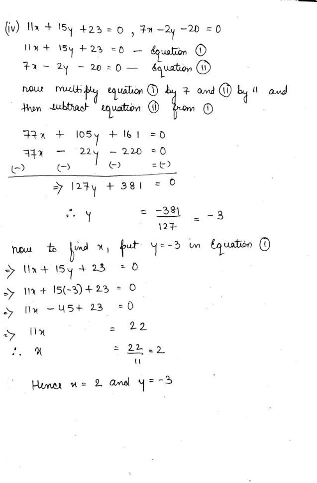 Solve The Following Pair Of Equation By Elimination Method I 8x 5y 11 X Y 4ii X Y 3 3x 2y 10iii 4x 3y 8 6x Y Frac 29 3 Iv 11x 15y 23 0 7x 2y 0v 3x 5y 4 9x 2y 0vi X 2y 3 3x 3y 5vii 0 4x 0 3y 1 7 0 7x 0 2y 0 8viii Frac X 4