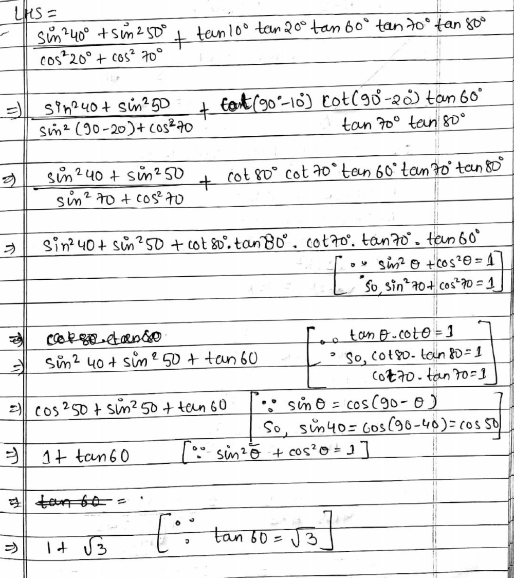 Prove That Frac Sin 2 40 Sin 2 50 Cos 2 Cos 2 70 Tan10 Tan Tan60 Snapsolve