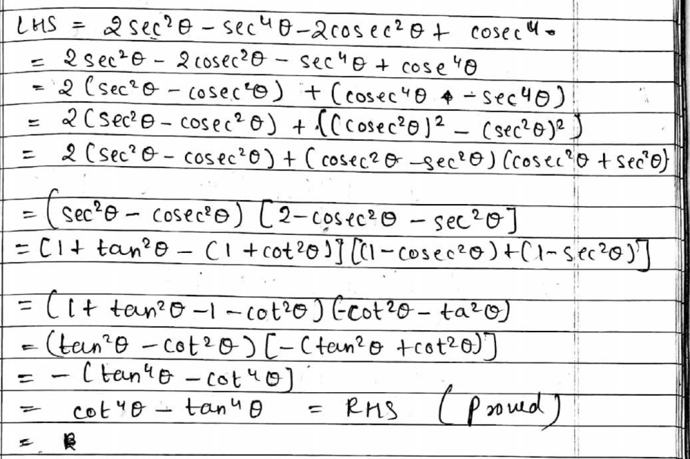 Prove That 2 Sec 2 Theta Sec 4 Theta 2 Cose C 2 Theta Cose C 4 Cot 4 Theta Tan 4 Theta Snapsolve