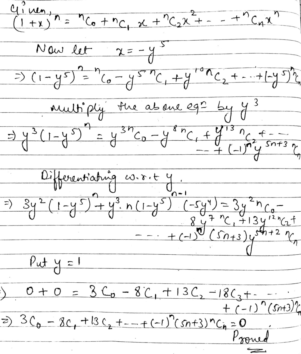 If 1 X N C 0 C 1 X C 2 X 2 C N X N Prove That 3 C 0 8 C 1 13 C 2 18 C 3 Up Xrightarrow N 1 Terms 0 Snapsolve