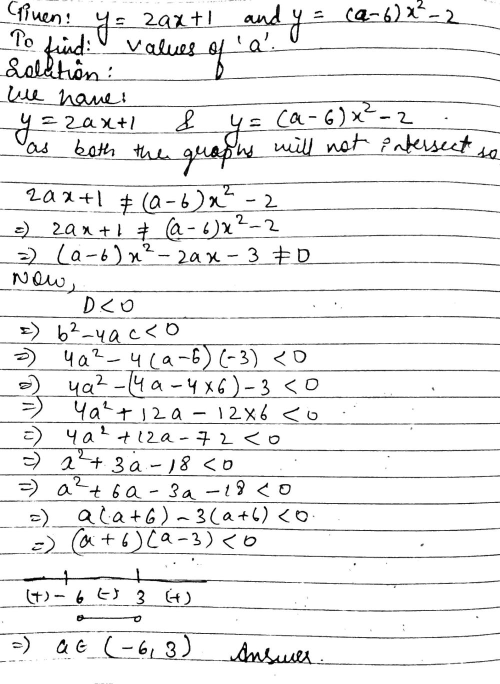 For What Values Of A Do The Graphs Of The Functions Y 2ax 1 And Y A 6 X 2 2 Not Intersect Snapsolve