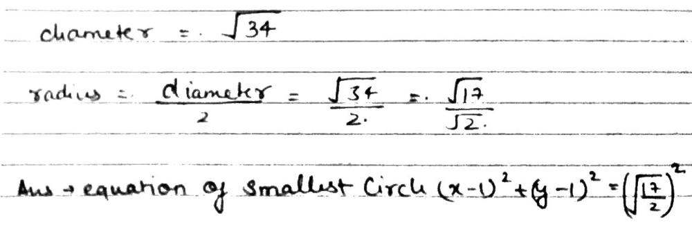 Solution for Find the equation of the smallest circle passing through the intersection of the line  x+y=1 and the circle  {x}^{2}+{y}^{2}=9