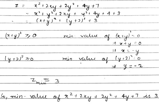 The Least Value Of Expression X 2 2xy 2 Y 2 4y 7 Is Snapsolve