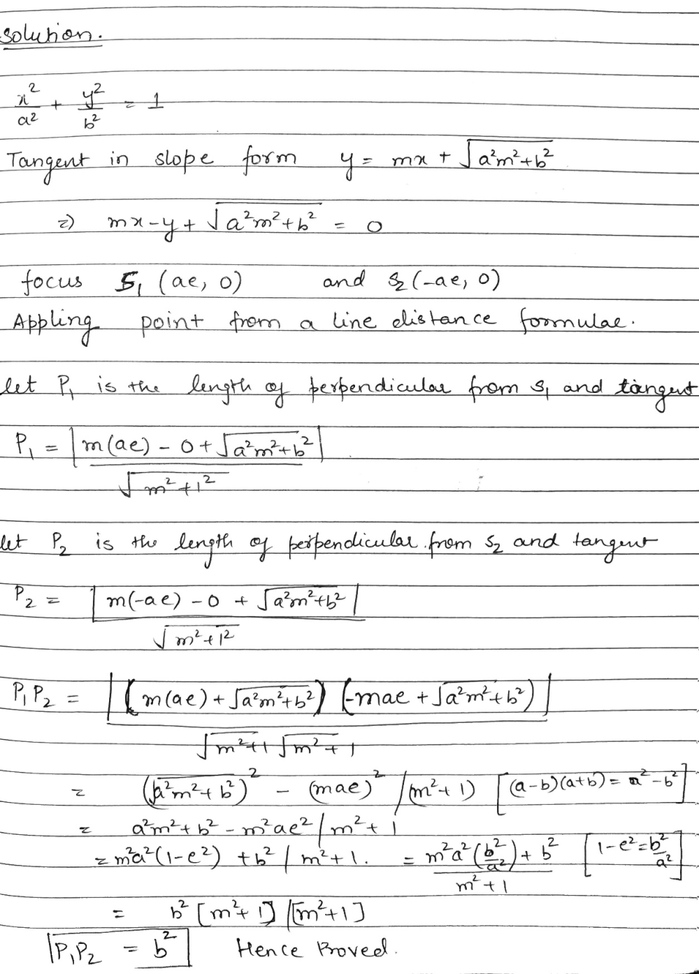 Prove That The Product Of Perpendiculars From The Focii Upon Any Tangent Of The Ellipse Frac X 2 A 2 Frac Y 2 B 2 1 Is B 2 Snapsolve