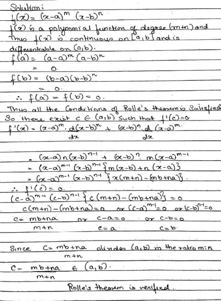 Verify Rolle S Theorem For The Function Fleft Xright Left X Aright M Left X Bright N In The Interval A B Where M And N Are Positive Integers Snapsolve