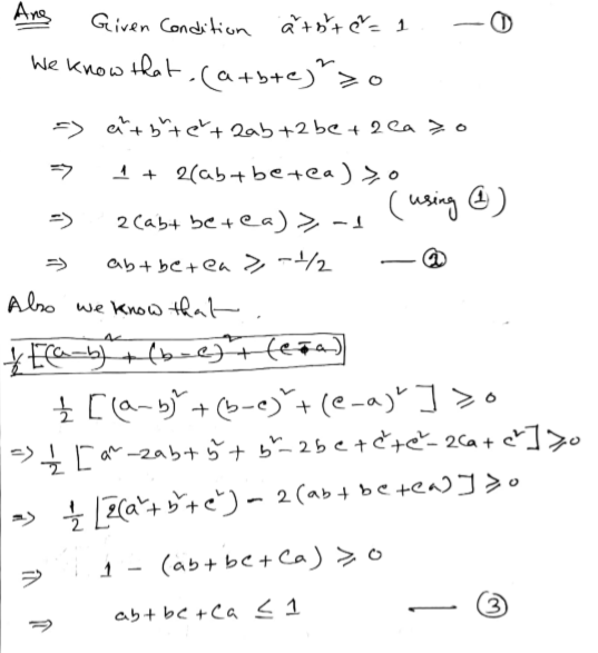 If A 2 B 2 C 2 1 Then Ab Ca Lies In The Interval A Left Frac 1 2 2right B Left 1 2right C Left Frac 1 2 1right D Left 1 Frac 1 2 Right Snapsolve