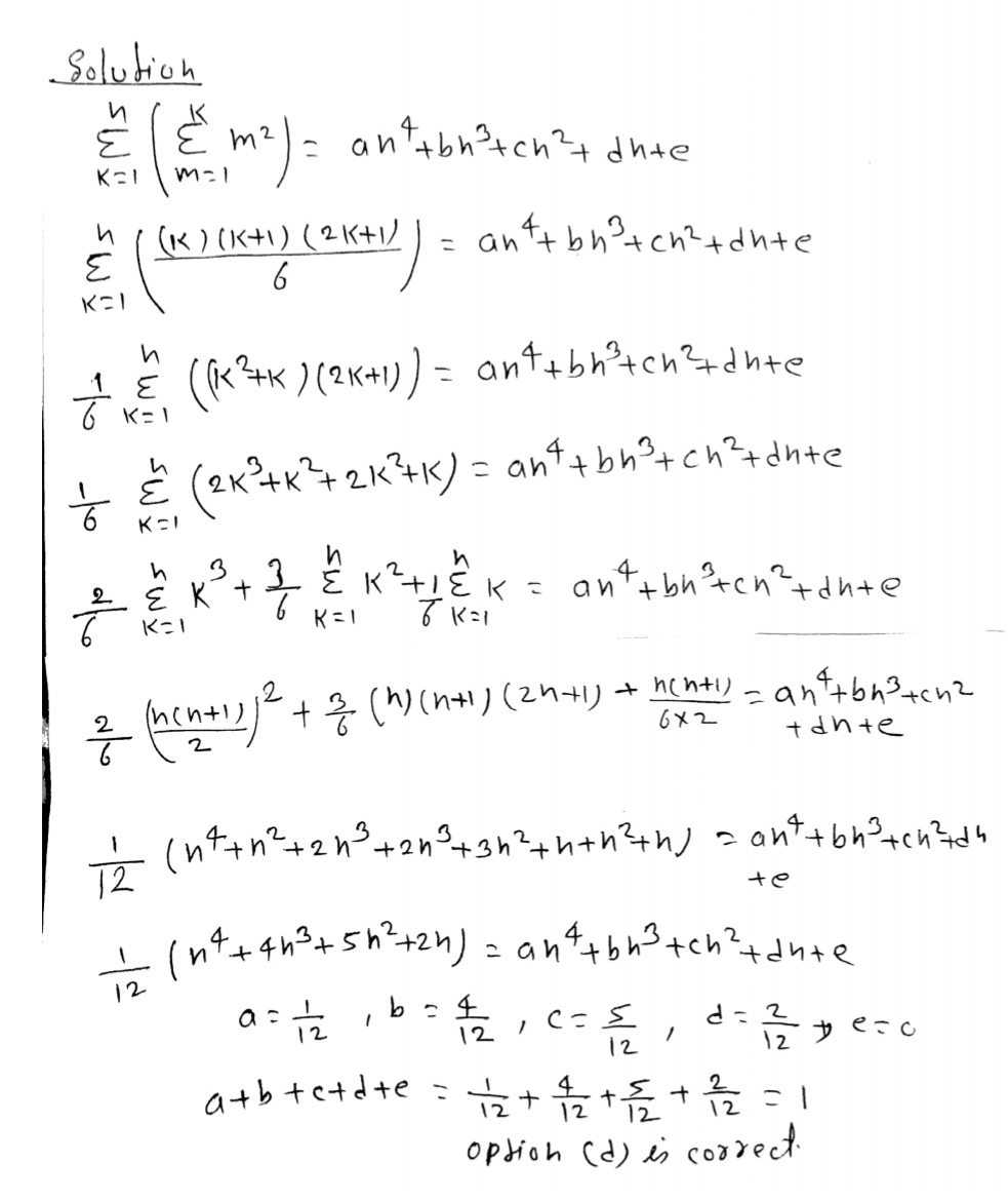 If Sum K 1 N Left Sum N 1 K M 2 Right An 4 Bh 3 Cn 2 Dn C Then A B C D E A 10b 6c 3d 1 Snapsolve