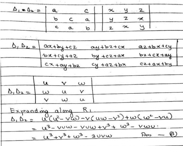 If U Ax By Cz V Ay Bz Cx W Ax Bx Cy Then The Value Of Left Begin Array Ccc A B C B C A C A B End Array Right Times Left Begin Array Ccc X Y Z Y Z X Z X Y End Array Right Is A U 2 V 2 W 2