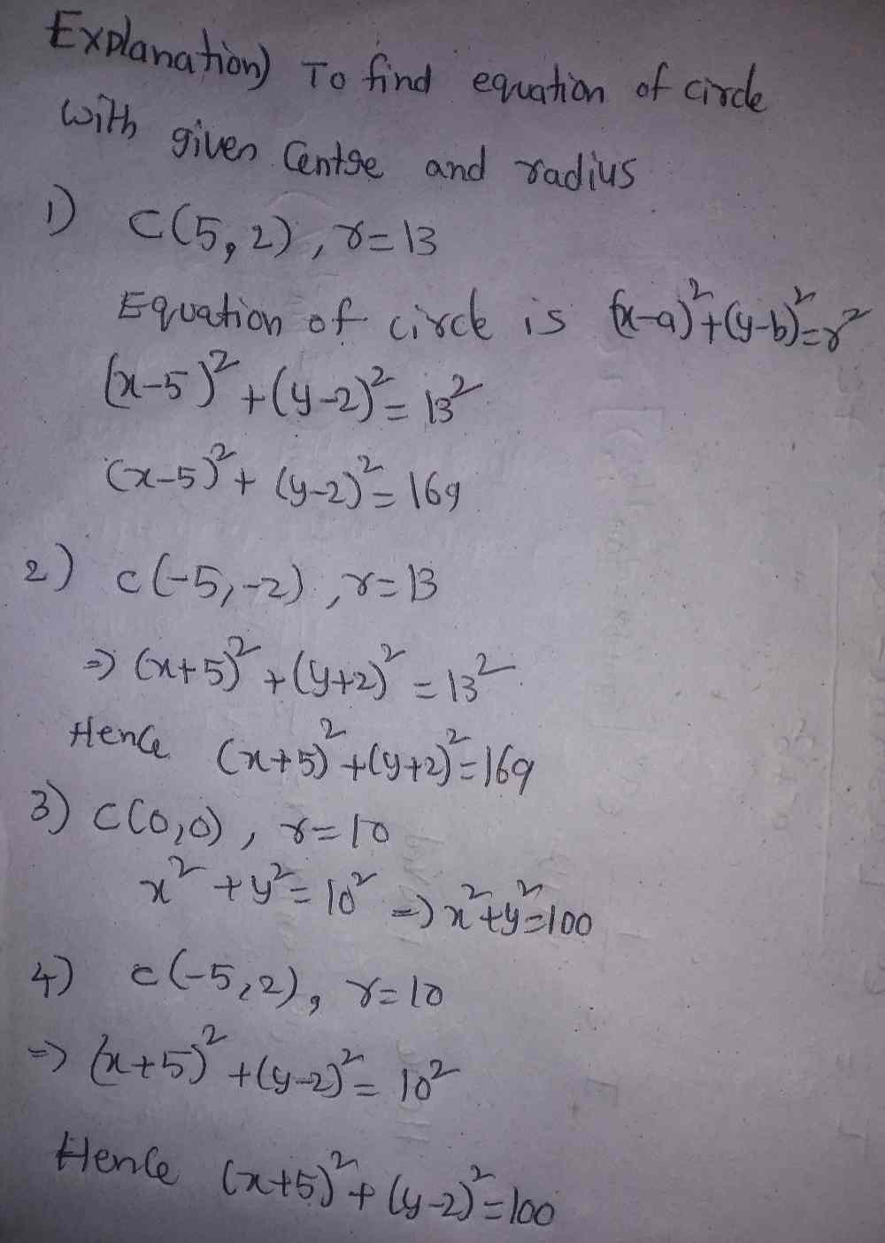 1 Match The Equation Of The Circle With The Give Gauthmath