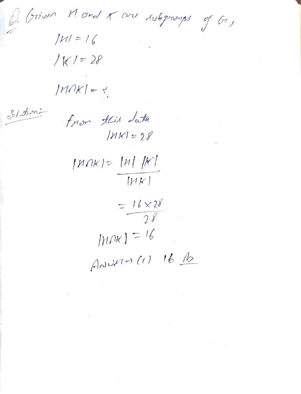 If H And K Are Subgroups Of G H 16 And K 28 T Gauthmath