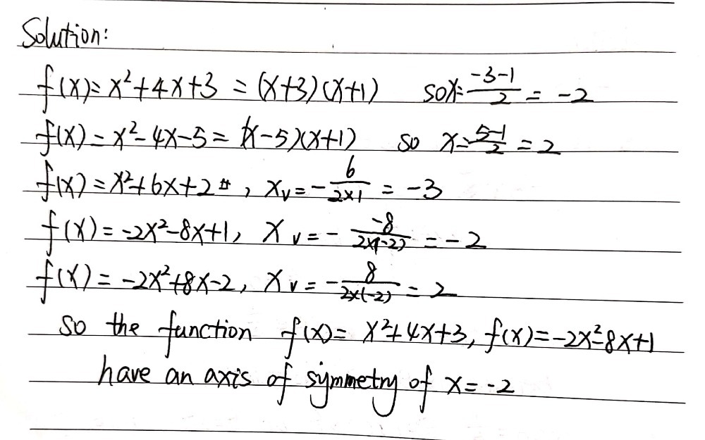 Which Functions Have An Axis Of Symmetry Of X 2 Gauthmath