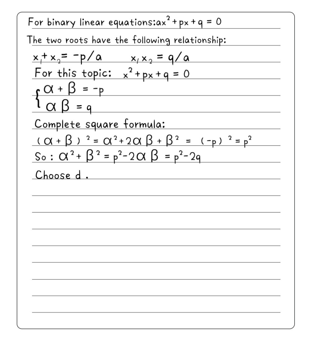 Ifaand Beta Are Roots Of X2 Px Q 0 Then The V Gauthmath