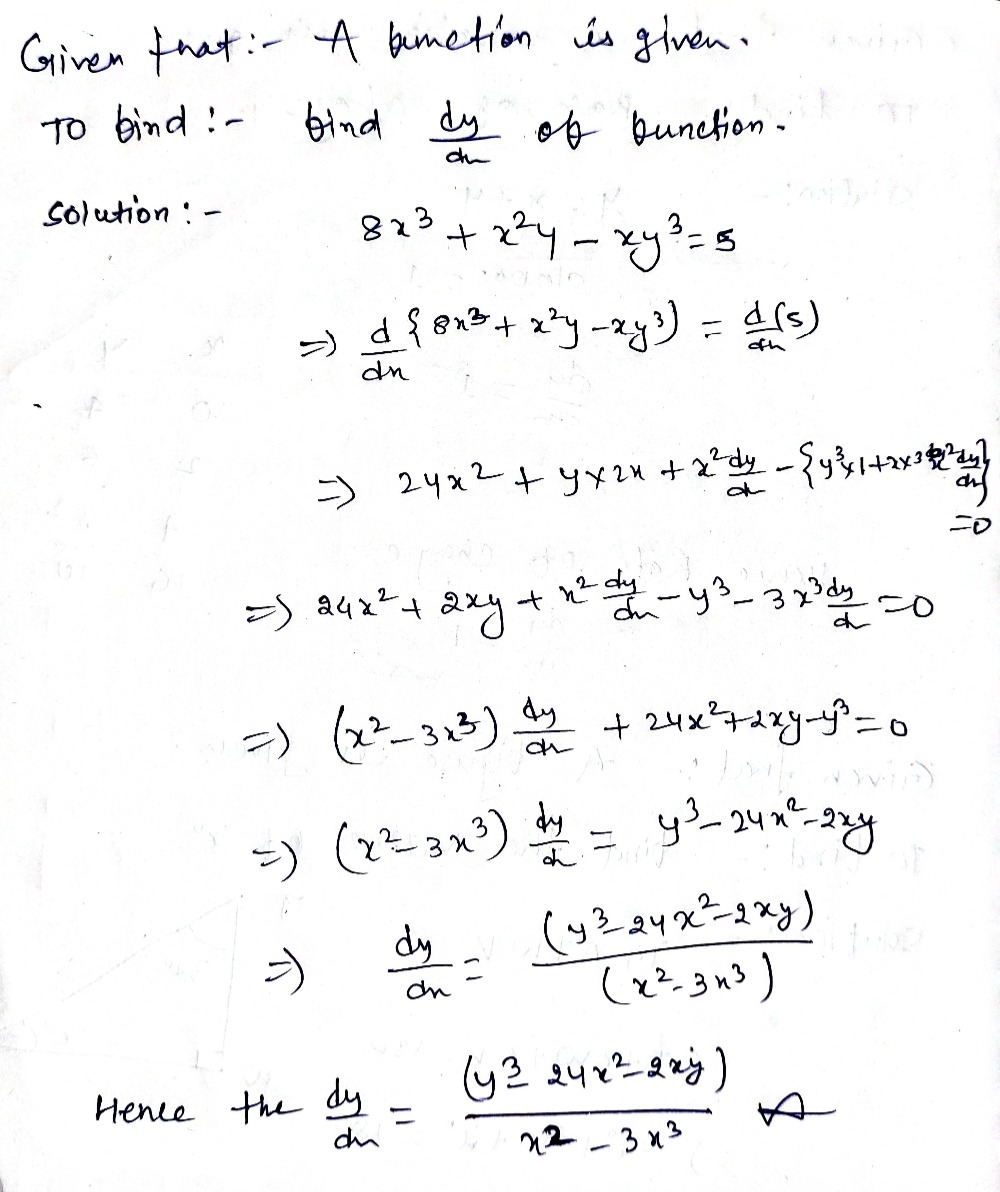 Find Dy Dx By Implicit Differentiation 8x3 X2y Xy Gauthmath