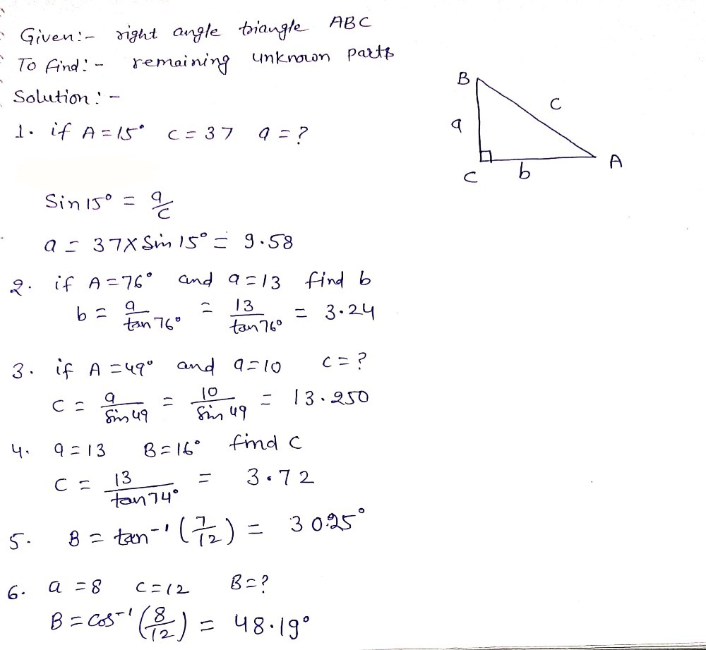 Math Part Unknown Example Solved: Using the figure below, find the remaining unknown parts of the ...