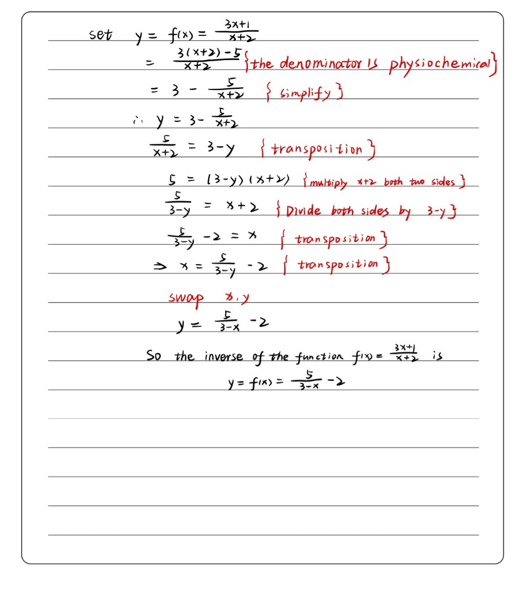 Find The Inverse Of The Function Fx 3x 1 X 2 S Gauthmath