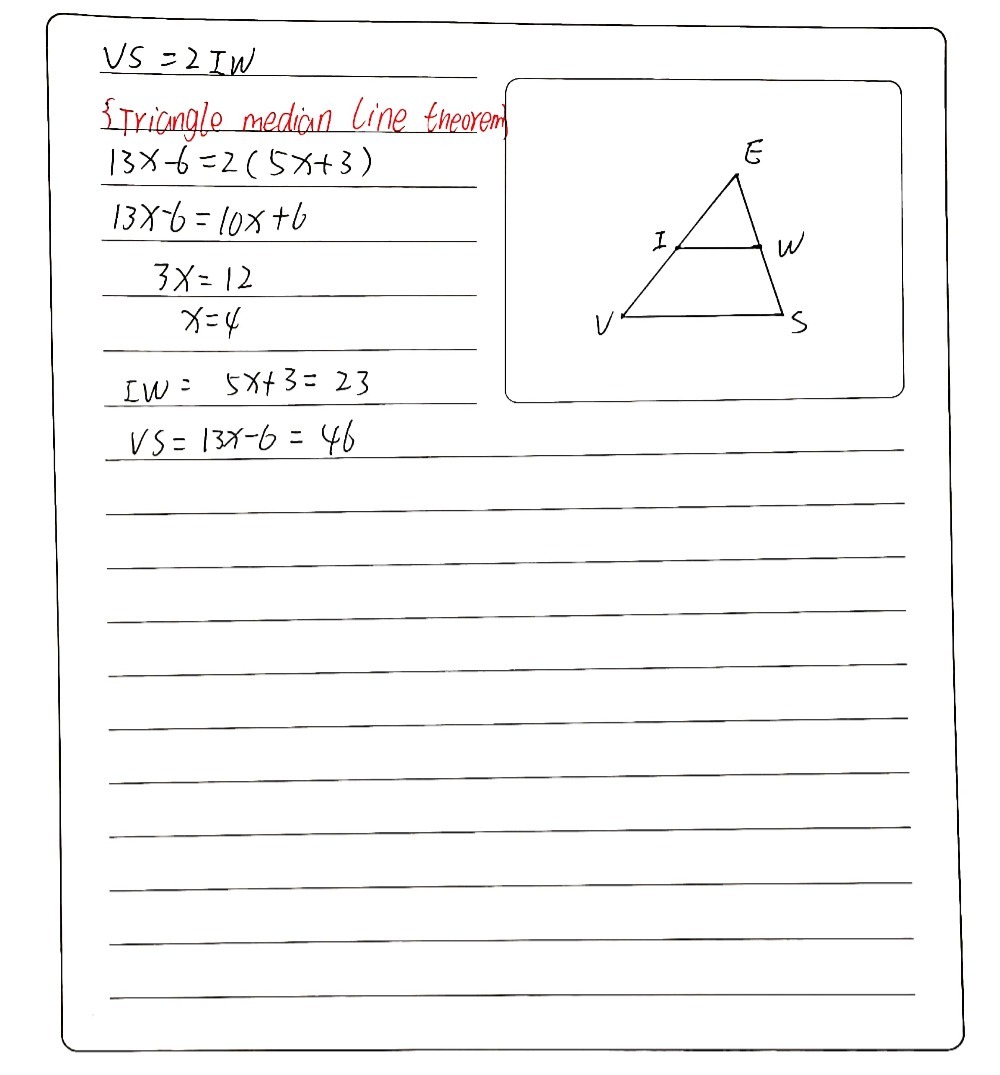 7 Ln Delta Ves I And W Are The Midpoints Of Ve A Gauthmath