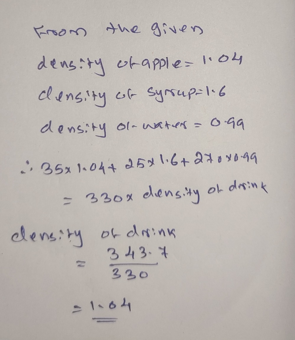 489 The Density Of Apple Juice Is 1 04 Grams Per C Gauthmath