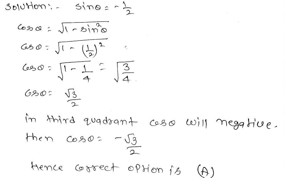 Find Cos 8 If Sin 8 1 2 Is In The Third Gauthmath