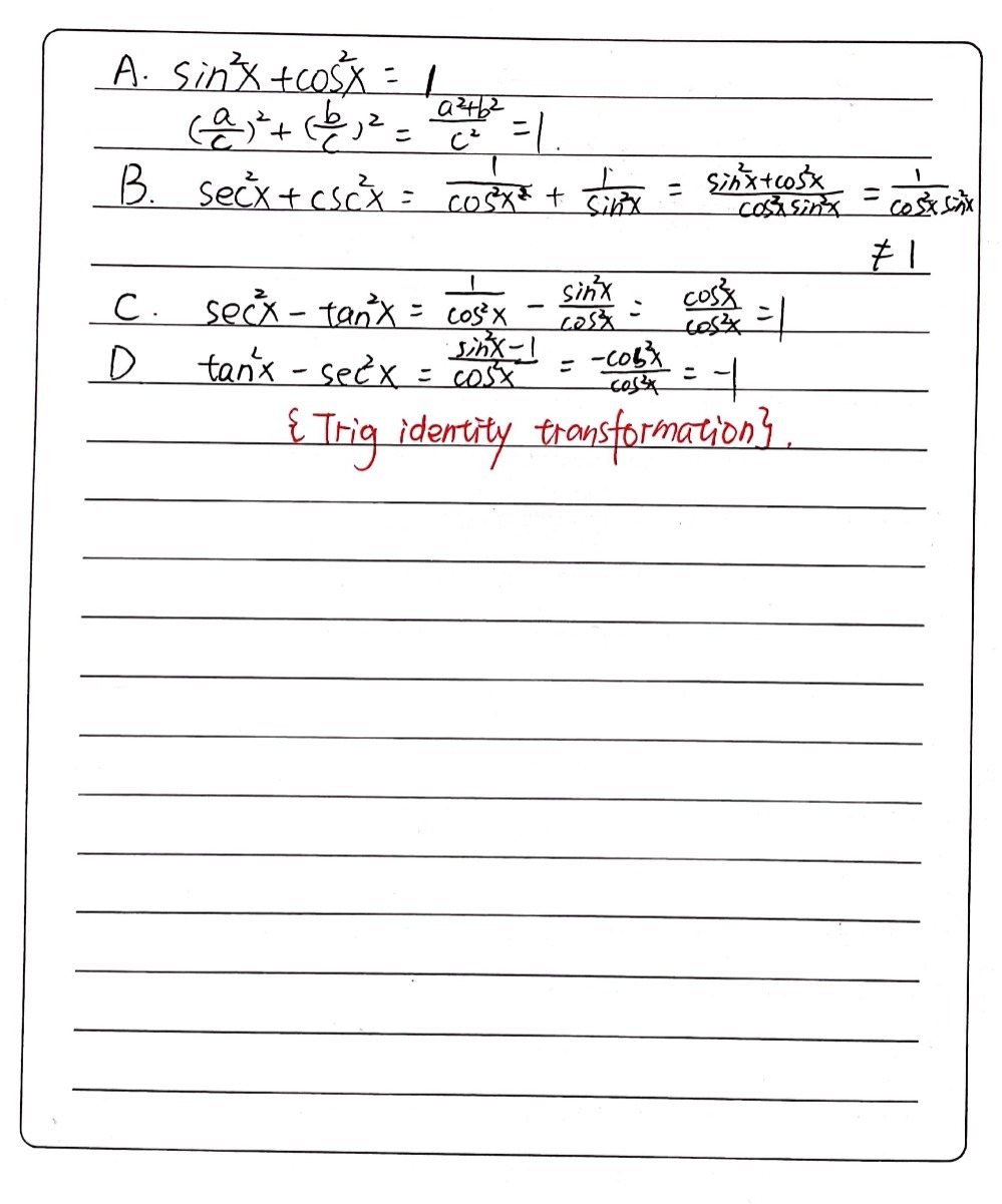 Which Of The Following Are Trigonometric Identitie Gauthmath