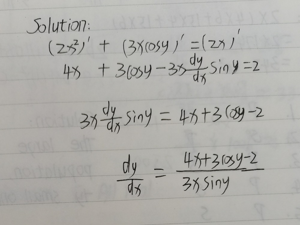 Let 2x2 3xcos Y 2x Then Dy Dx A Frac 2y 6x2 3c Gauthmath