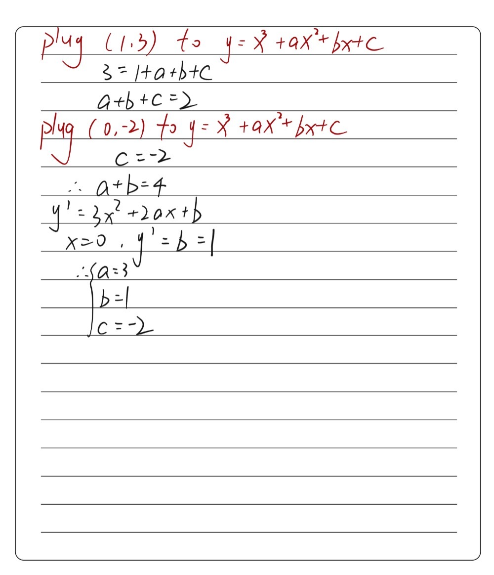 The Cubic Curve Y X 3 Ax 2 Bx C Passes Through The Gauthmath