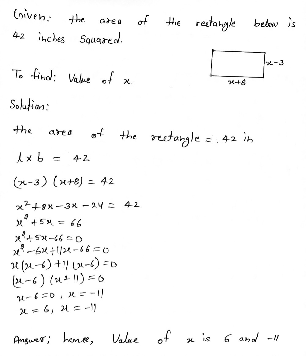 If The Area Of The Rectangle Below Is 42 Inche Gauthmath